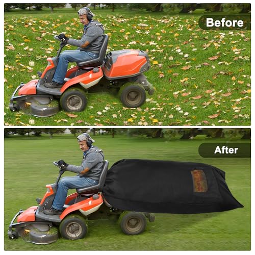 Augisteen Lawn Tractor Leaf Bag Upgraded Lawn Mower Leaf Bag Garden Leaf Grass Catcher Bags 420D Oxford Cloth Leaf Collector Bag for Lawn Mower Tractor Garden Leaf Collection, 78.7 x 51.2 Inch