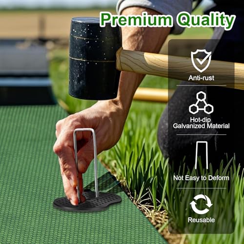 11 Gauge Garden Stakes, 100pcs Landscape Staples and 100pcs Gaskets, 6in U Shaped Galvanized Steel Garden Staples with Pad for Landscape Fabric Supplies for Weed Barrier Fabric,Tent Stakes