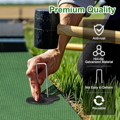 11 Gauge Garden Stakes, 100pcs Landscape Staples and 100pcs Gaskets, 6in U Shaped Galvanized Steel Garden Staples with Pad for Landscape Fabric Supplies for Weed Barrier Fabric,Tent Stakes