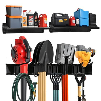 TIDYME Garage Tool Organizer Wall Mount 64", 2 Shelves & 4 Double Hooks - size: 64", style: 2 Shelves, 4 Double Hooks