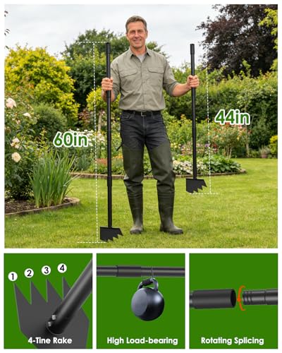 Luvenia 2-in-1 Hoe Garden Tool and Weed Puller Tool, 60 Inch Long Handle Garden Hoe Heavy Duty, Stainless Steel Triangle Hoe for Gardening Planting, Weeding, Digging, Loosening Soil, Sharp Edge - size: 60in