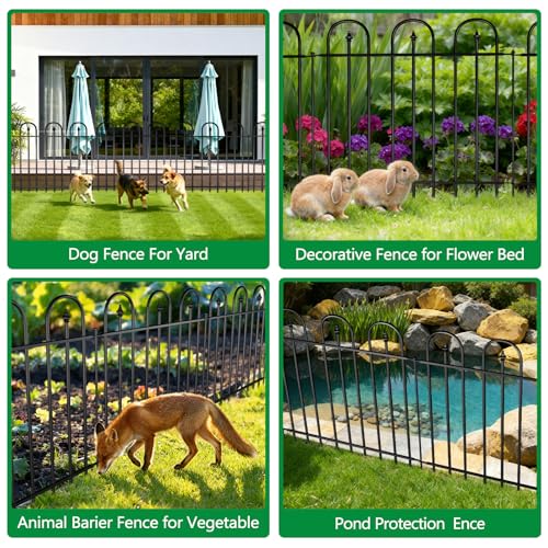 Garden Fence Animal Barrier - 10 Panels, 24 in(H) x 24 ft(L) No Dig Garden Fence, Arched Decorative Garden Fence Border with Ground Stakes, Rustproof Metal Fencing for Yard Patio Dog Rabbit - size: 10 Panels-24 ft(L) X 24 in(H)