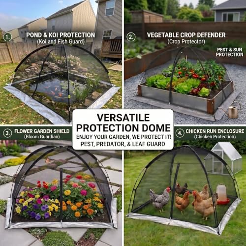 Heavy Duty Nylon Pond Cover Net 13x17 FT - Zippered Dome Mesh - size: 5x7FT