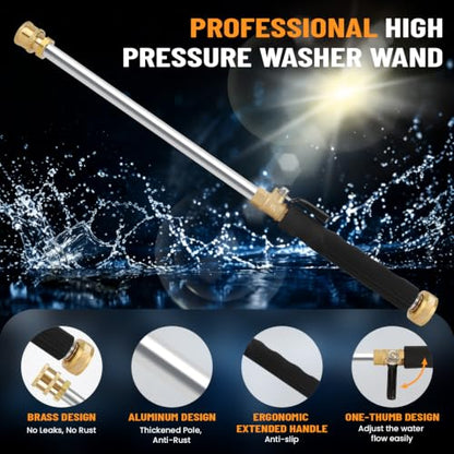 2026 Upagraded Jet Nozzle Power Washer for Garden Hose, Pressure Washer Wand with 3 Different Nozzles and Hose Quick Connectors for Car, Patio,Pet,Window, Black
