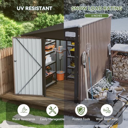 Aoxun 4x6 FT Lean-to Metal Storage Shed,Sloped Roof Outdoor Garden Cabinet - size: 4x6 FT