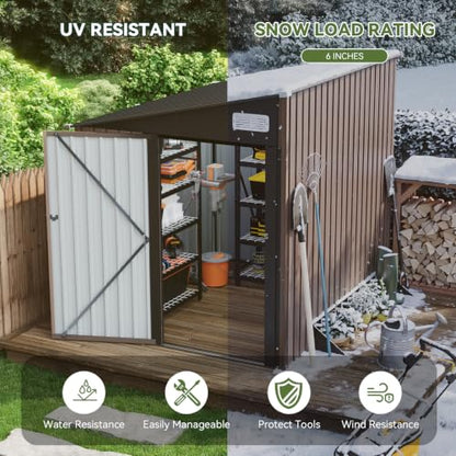 Aoxun 4x6 FT Lean-to Metal Storage Shed,Sloped Roof Outdoor Garden Cabinet - size: 4x6 FT