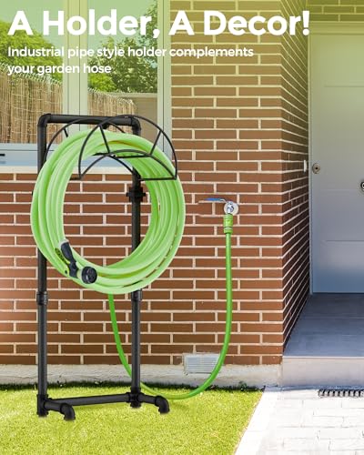 LAND·VOI Freestanding Garden Water Hose Storage Holder Stand for Outside, 160-Ft Hose Heavy Duty Metal Hanger Reel Organizer Outdoor Yard Lawn, Standing Keeper Rack with Ground Stake, Black GHH02B - size: 4 Spikes