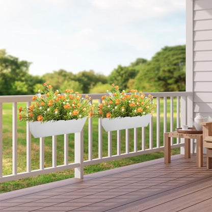 16 Inch Railing Planters Box Metal Hanging Flower Pot 5 Pcs - color: White-5pcs