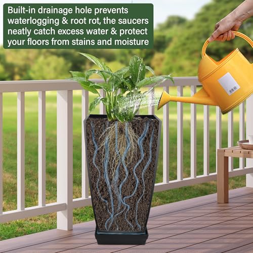 Neoaider Set of 2 Tall Planter, 21 inch Large Plastic Planter, Cement Gray - color: Cement Gray