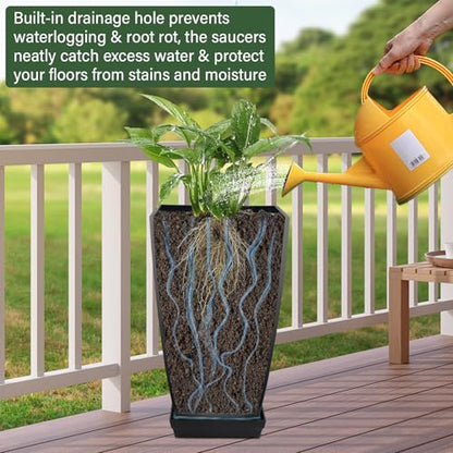 Neoaider Set of 2 Tall Planter, 21 inch Large Plastic Planter, Cement Gray - color: Cement Gray