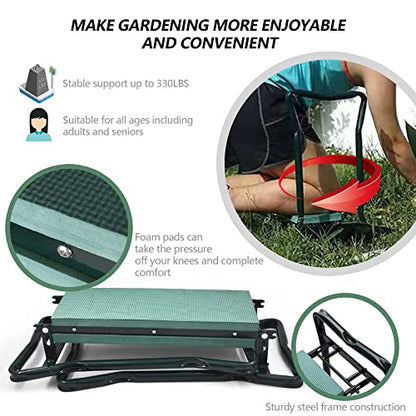 waltyotur Garden Kneeler and Seat Foldable Stool Kneeling Bench with Handles Garden Kneeler Bench Stools with Tool Bag Pouch EVA Foam Pad