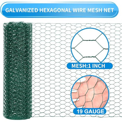 48'' x 50' Green Chicken Wire Fencing, 1 inch Chicken Wire and 19 Gauge Poultry Netting, Garden Mesh Fence Roll for Floral Arrangements/Crafts/Farm/Livestock/Pet Protection - size: Green 48'' x 50'