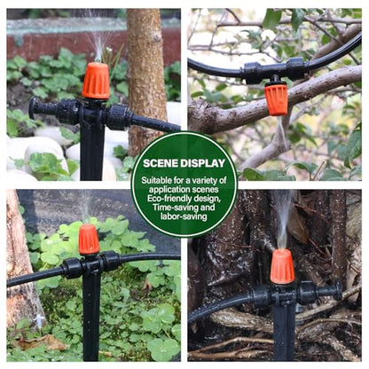 Kalolary 30Pcs Push-to-Fit Drip Irrigation Spray Emitters for 1/4" Tubing - size: 1/4” Push-to-Connect Tee- Misting- 30P Orange