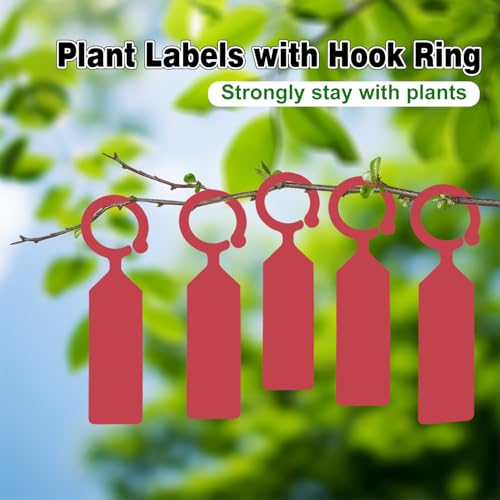 Plant Labels Yuanling 100Pcs Plastic Waterproof Plant Tree Tags Nursery Garden Markers for Indoor Outdoor Gardening Plants Vegetables Flowers Potted (Red Color with 1 Marker Pen) - color: Red