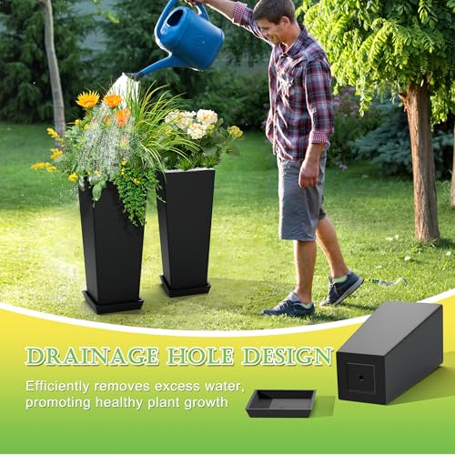 TUYOHW 24-Inch Tall Planters for Outdoor Plants, Set of 2, Black - color: Square Classic Black