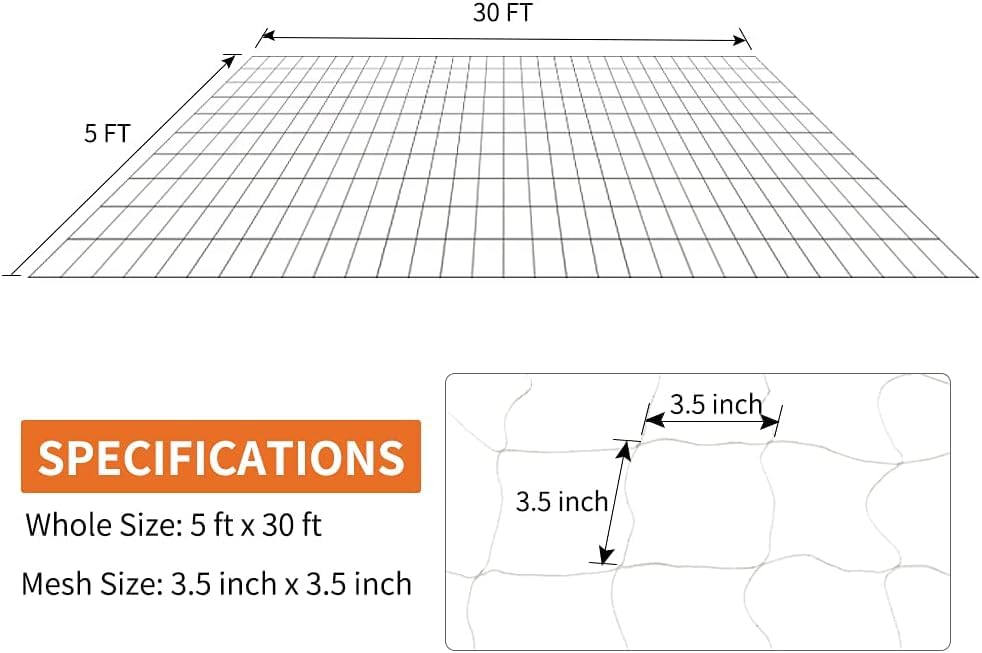Tcamp Heavy-Duty Polyester Plant Trellis Netting - size: 3.5" Mesh(5*30 Ft) - 2Pack
