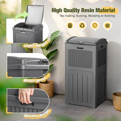 Devoko 33 Gallon Outdoor Trash Can with Dual Lid, Hideaway Garbage Bins,2Pc - color: Gray, size: 2 Pack