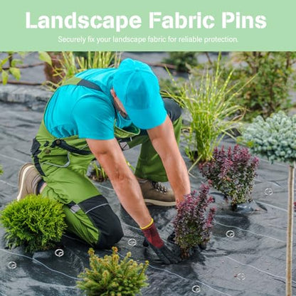 40 PCS Landscape Staples 8 inch, 8 Gauge Landscape Fabric Pins, Galvanized Circle Top Garden Stakes for Landscaping and SOD, Anti-Rust G-Shaped Weed Barrier Pins - size: 8"L x 1"W