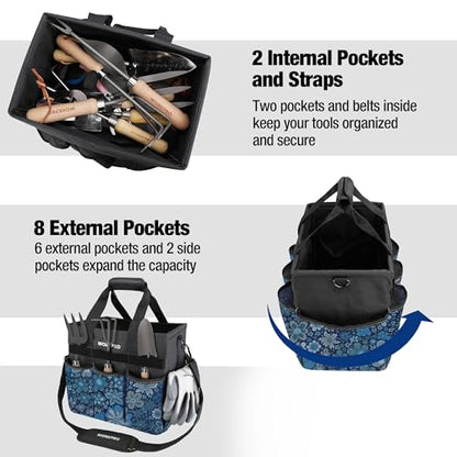 WORKPRO Garden Tool Bag, 10 Pockets and Shoulder Strap, Floral Blue - color: Floral Blue
