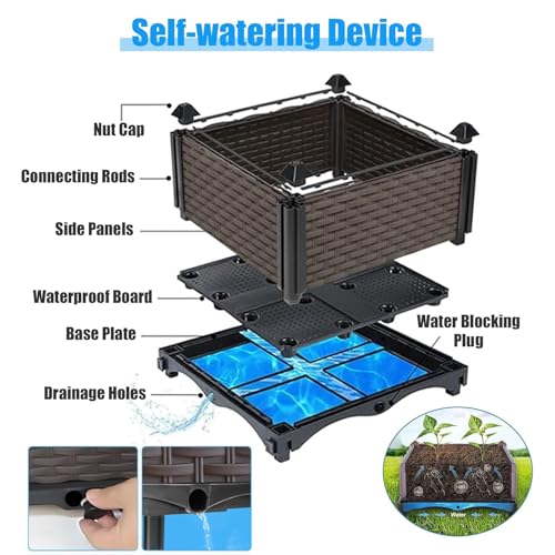 Raised Plant Box with Wheels 31.5"x15.7"x16.1", Raised Beds for Gardening Self Watering, Durable Metal Lockable Casters, Rectangular Garden Planter Perfect for Garden Patio Balcony Deck - size: L 32"xW 16"xH 16"