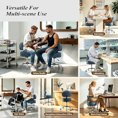 Ergonomic Rolling Drafting Stool with Backrest Lumbar Support - color: Blue, style: Stylish