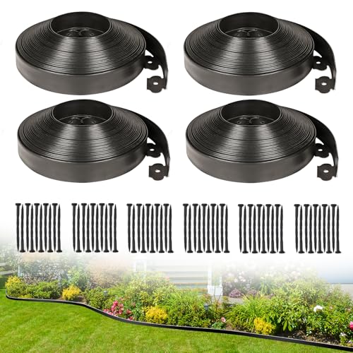 JERIA 2 Inch Tall 200 FT Garden Edging Kit with 240pcs Spikes, Plastic Edging for Landscaping - size: 2IN x 200FT