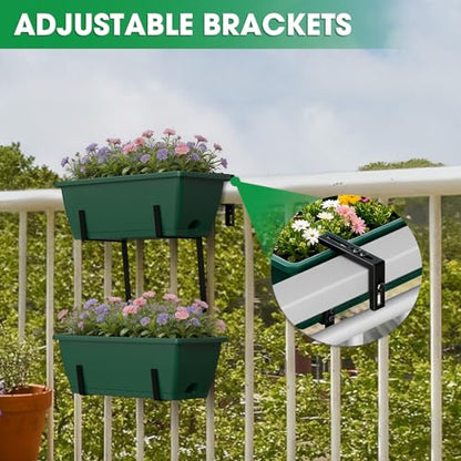 16.9 Inches Deck Railings Planter Box, 2Pcs Hanging Flower Pots, Green - color: Black Green