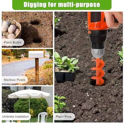 Insaga Threaded Auger Drill Bit for Post Hole Digger 4x12'', 3mm Thick Spiral Garden Earth Auger Bulb Drill Bit for Planting, Hole Digger for Fence Posts, Fits 3/8" Hex Drive Drill - size: 4x12''