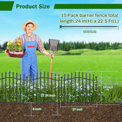 No Dig Garden Fence 24" H x 22.5'L Decorative Yard Dog Outdoor Panels - size: 24 in(H) X 11.25 ft(L)