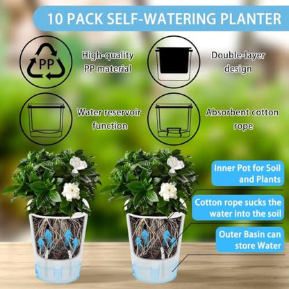 Self Watering Pots For Indoor Plants, 10 Pack 3.7 Inch Planters With Wick