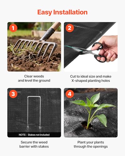 VEVOR 1.4x50FT 3.2oz Weed Barrier Fabric Heavy Duty, Landscape Fabric, Woven Weed Blocker Fabric, Garden Weed Fabric, Weed Control Fabric Ground Cover, Landscaping Cloth, Gardening Weed Mat, Black - size: 1.4FT*50FT-3.2oz