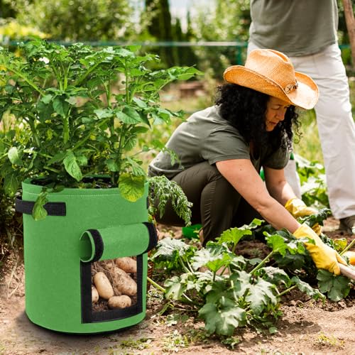 9 Pack Grow Bags Bulk Heavy Duty Thickened Fabric Pots Nonwoven Plant Bags with Handles, Breathable Plant Growing Containers Bags for Garden Fruit Vegetable Flower 3 Color (10 Gallon)