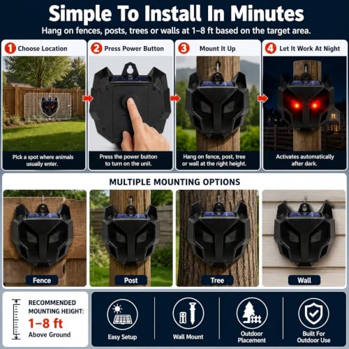 Solar Nocturnal Animal Repeller Outdoor with Predator Eyes Auto Activate Predator Deterrent Guard Lights for Coyote Skunk Deer Fox Raccoon,Nighttime Protection for Chicken Coop Yard Garden, 8 Pack