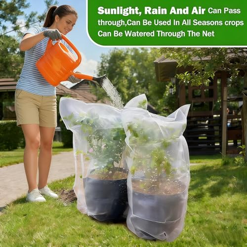 Drawstring Blueberry Netting for Bushes - 4 Pack 5.25×4.92FT - Easy Install Reusable Garden Netting, Protective Mesh for Fruit Trees & Tomato Plants, Blocks Birds, Squirrels & Insects - size: 5.25×4.92 ft