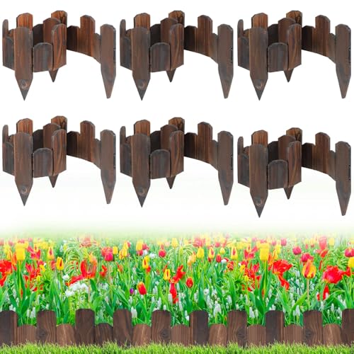 Wooden Garden Edging - 6 Pcs 5.9''x41.3'' Sturdy Pine Landscape Border, Flexible Decorative Fence for Outdoor Yard Lawn Flower Bed Pathway Tree