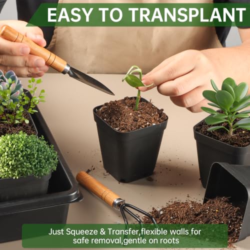 RooTrimmer 100 Pack Plant Nursery Pots 3.15 Inch, Durable Square Seedling Pots with Drainage Holes, Reusable Small Plastic Flower Pots for Seed Starting, Transplanting, Herb Garden - color: Black, size: 3.2Inch