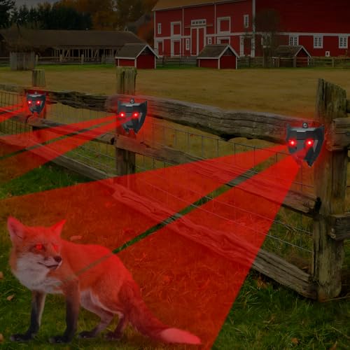 4 Pack Solar Animal Repellent,Waterproof Solar Nocturnal Animal Deterrent Device with Flashing Lights - Chase Away Raccoon,Coyote,Deer,Fox,Cat,Outdoor Pest Control for Garden, Chicken Coop & Farm