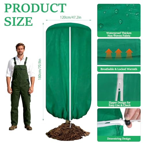 2 Pcs 47"×71" Large Rounded Top Winter Plant Freeze Protection Covers with Zipper & Drawstring, Non-Woven Frost Cloth Plant Freeze Protection,Frost Blankets for Outdoor Shrub Bush Fruit Tree
