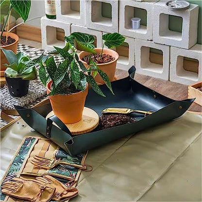 Thickened Leather Plant Repotting Mat, Indoor and Outdoor Potting Mat, 30" x 18" Foldable Tray with Mess Control (Dark Green) - color: Dark Green Leather