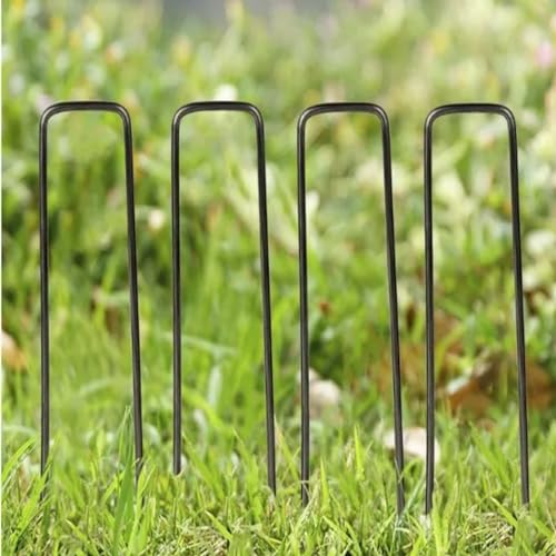 50Pcs Garden Stakes Staples + 50Pcs Gasket, 6 Inch Lawn Landscape Staples 11 Gauge U Shaped Galvanized Landscape Pins, Heavy Duty Yard Ground Pin for Weed Barrier Sod Fabric Decorations