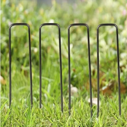 50Pcs Garden Stakes Staples + 50Pcs Gasket, 6 Inch Lawn Landscape Staples 11 Gauge U Shaped Galvanized Landscape Pins, Heavy Duty Yard Ground Pin for Weed Barrier Sod Fabric Decorations