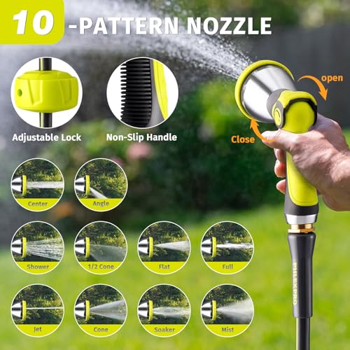 50 FT Garden Hose, 5/8 in Heavy Duty Rubber Water Hose - size: 50 Feet (with Nozzle)