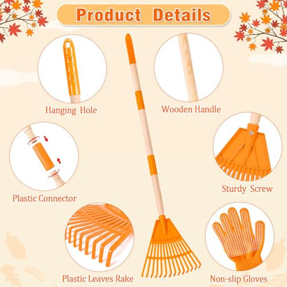 4 Pcs 35'' Kids Rakes for Leaves - Plastic Rake Head with 4 Pairs Kids - color: Orange-4 Pack