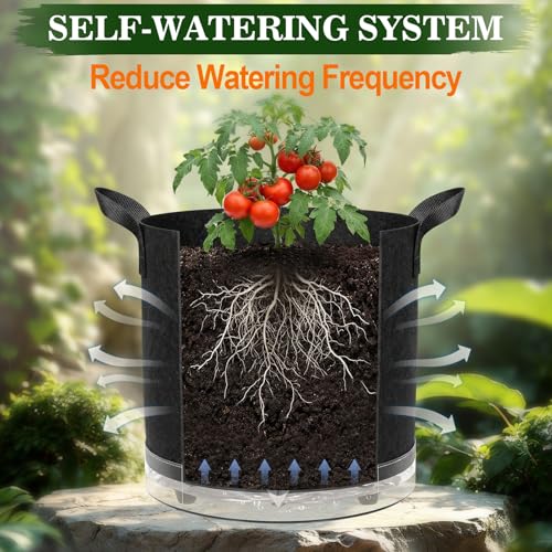 5 Pack 5 Gallon Self-Watering Grow Bags with Reservoir and Support Rings - size: 5 Gallon