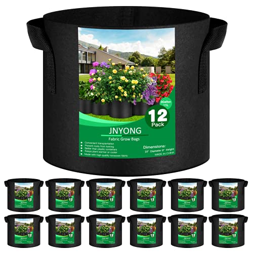 JNYONG 12-Pack 3 Gallon Thickened Non-Woven Grow Bags - size: 3 Gallons