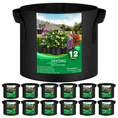 JNYONG 12-Pack 3 Gallon Thickened Non-Woven Grow Bags - size: 3 Gallons