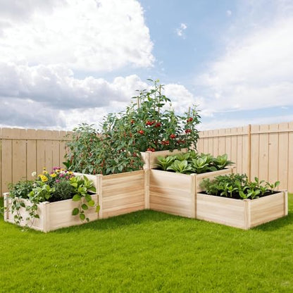 AMERLIFE 3-Tier Raised Garden Bed, 28 Inch Depth Fir Wood Planter Box for Outdoor Gardening with Dividers, Tool-Free Assembly, Garden Box, Ideal for Vegetables, Herbs, Flowers - size: 7.7 x 7.5 x 2.36 ft