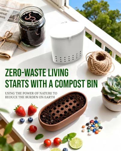 700ML Mini In-Ground Food Scrap Container with Garden Scoop, White Small Odor-Controlled Bin for Planters, Garden, Home & School, Eco-Friendly Kitchen Waste Storage