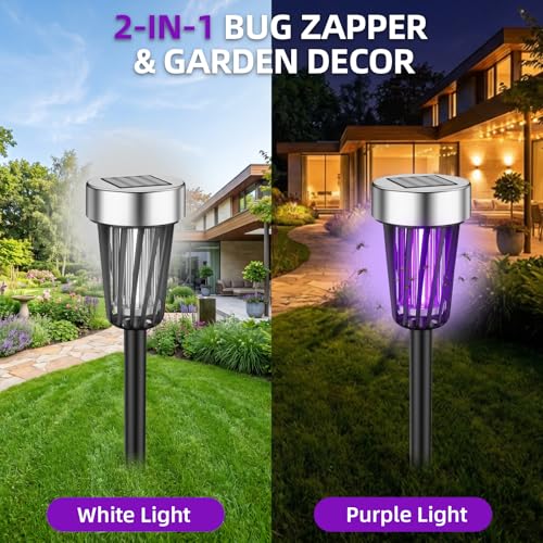 Solar Bug Zapper Outdoor Waterproof Mosquito Repellent Outdoor Patio Mosquito Trap Killer for Garden, Backyard, Farm, 2026 Solar Powered Fly Zapper for Small Flying Insect, Moths, Gnats, Flies(4Pack)