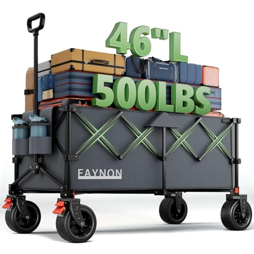 46" L Collapsible Foldable Extended Wagon, 500LB Weight Capacity with 280L Heavy Duty Folding Cart,Utility Wagon with All-Terrain Beach Wheel & Drink Holders,Gray - color: Dark Gray